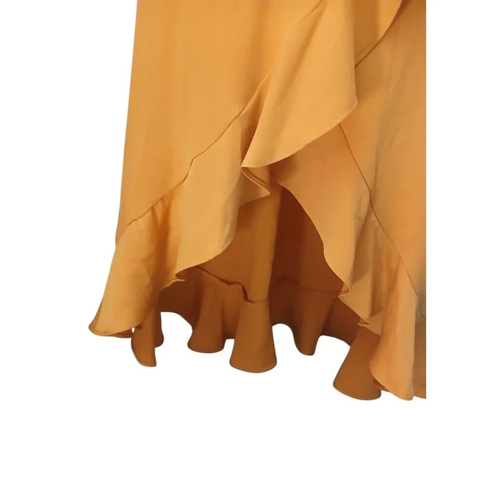 DB Studio Celebrate Mustard Midi Dress Size 4 Ruffle Hem V-Neck Elegant Dress